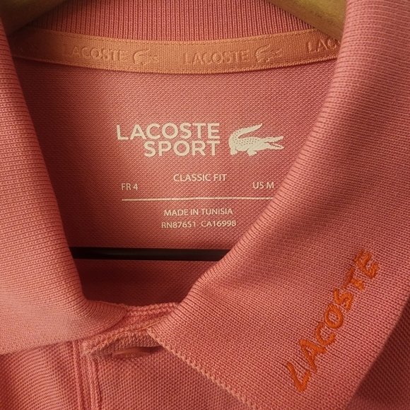 Lacoste Sport Pink Golf Polo Shirt Rubber Crocodile Mens Sz Medium - Picture 8 of 15